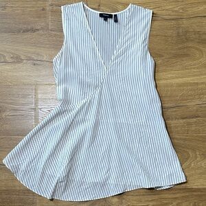Theory 100% Silk Black & White Striped Wrap Blouse Sleeveless Small